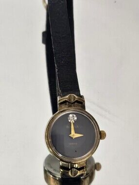 Vintage Bulova Black Dial Gold-Tone Ladies Watch